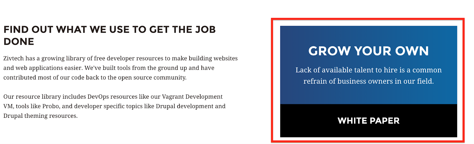 Zivtech site ad callout